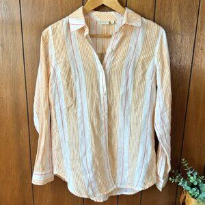 Spartina 449 Linen Striped Button Down Shirt XS Women's Orange Pink Top